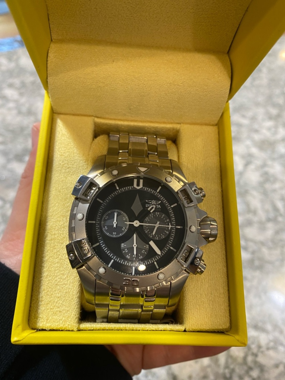 Invicta Silver Stainless Steel Black Dial Chronograph Watch